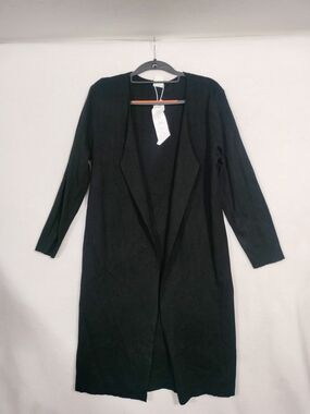 Women’s Black Long Open-Front Cardigan Coatigan